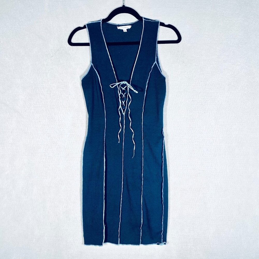 Vintage y2k Cherry Mellow Dress Womens S Blue Ribbed Corset Mini Fairy Coquette